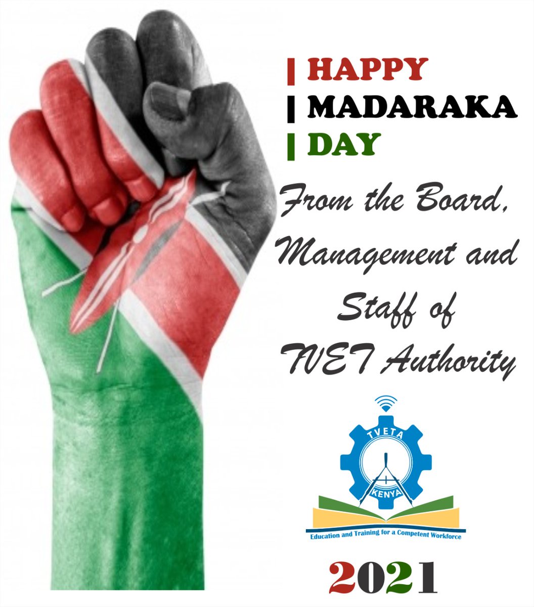 TVET Authority Board, Management and Staff wish you a Happy Madaraka Day... <a href="/Langat_Kipkirui/">Langat Kipkirui, MBS, Director General TVETA Kenya</a> <a href="/EduMinKenya/">Ministry of Education, Kenya (MoE)</a> <a href="/StateHouseKenya/">State House Kenya</a> <a href="/cdacc_tvet/">Tvet Cdacc Official.</a> <a href="/TVETChat/">#TVETChat -Let's Talk Future Skills, Jobs, Work</a>