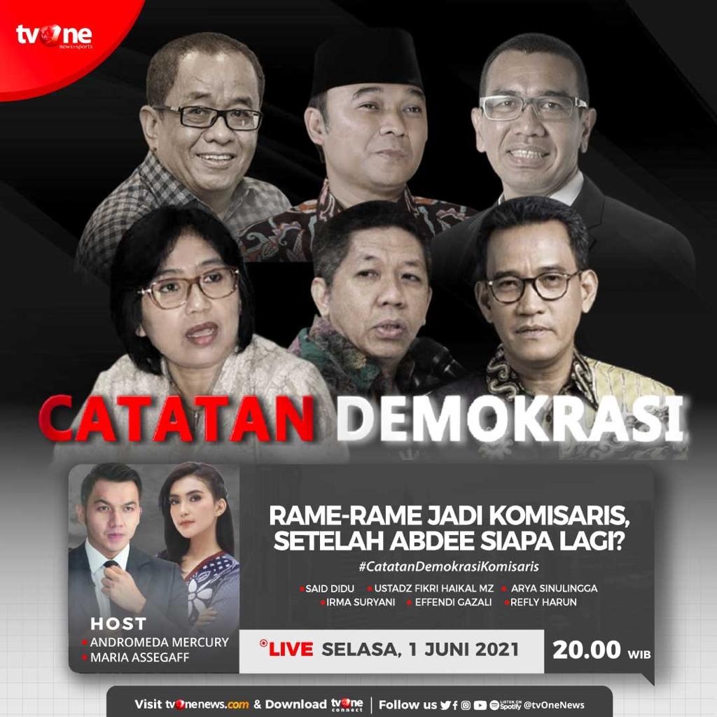 tvOneNews's tweet photo. Ramai laris manis kursi jabatan komisaris BUMN. Dengan gaji fantastis tentu siapa pun tertarik. Rakyat menuntut sosok yang kompeten tak hanya sekedar orang yang menerima hadiah karena sudah bersusah payah.

Saksikan Catatan Demokrasi, jam 20.00 WIB di tvOne #CatatanDemokrasitvOne https://t.co/GwRYsyz8xp