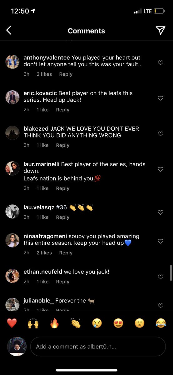 icenineleafs's tweet photo. Under Jack Campbell’s most recent ig post 💙 https://t.co/rWZXsFgGJn