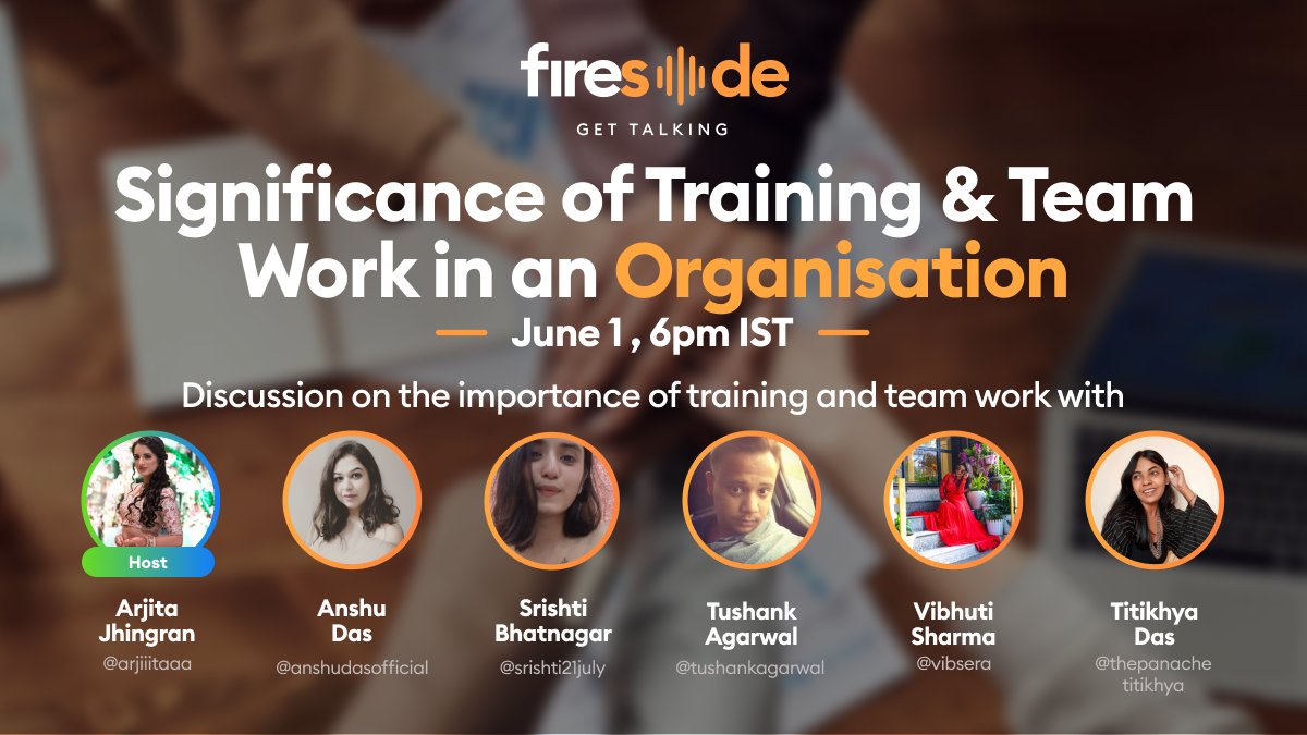 skreemio's tweet photo. Join @joinfireside for a discussion on the importance of training and team work on June 1, 6pm IST
#TheresARoomForEveryone #GetTalking

Join- https://t.co/YtiOJ27ZHT https://t.co/ZItm8rslGn