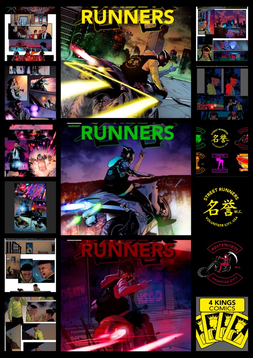4KingsComics's tweet photo. “Street Runners” blends cyberpunk, adventure,  and motorcycle gangs into an unforgettable tale that’s as brutal as it is thought-provoking.  A 24 page comic book action-thriller in the vein of #Akira, Alita:Battle Angel, and Sons of Anarchy. https://t.co/Mvw91lB3KA