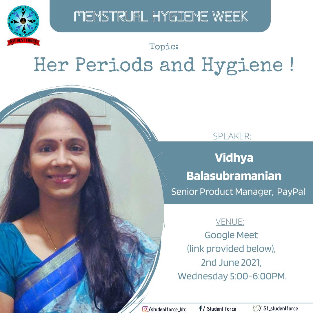 SF_STUDENTFORCE's tweet photo. Menstrual Hygiene Week
Webinar on 02/06/2021,Wednesday
Time:- 5:00pm IST
Topic: Her Periods and Hygiene
Meet link :- https://t.co/DuCYy3H6u8
#MenstrualHygieneDay #MenstrualHygieneDay2021 #MentalHealthAwarenessMonth https://t.co/OrVKfYfsXf