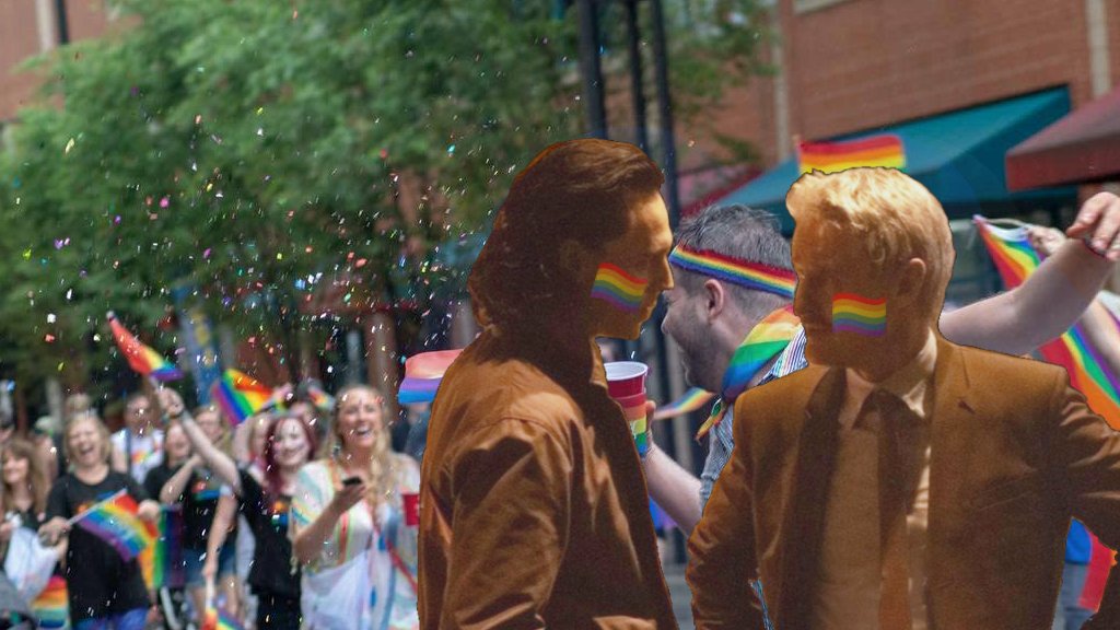 mobiusdoings's tweet photo. Mobius is at a pride parade with Loki (shhh, they might kiss 😉) https://t.co/S7RrOxZkca