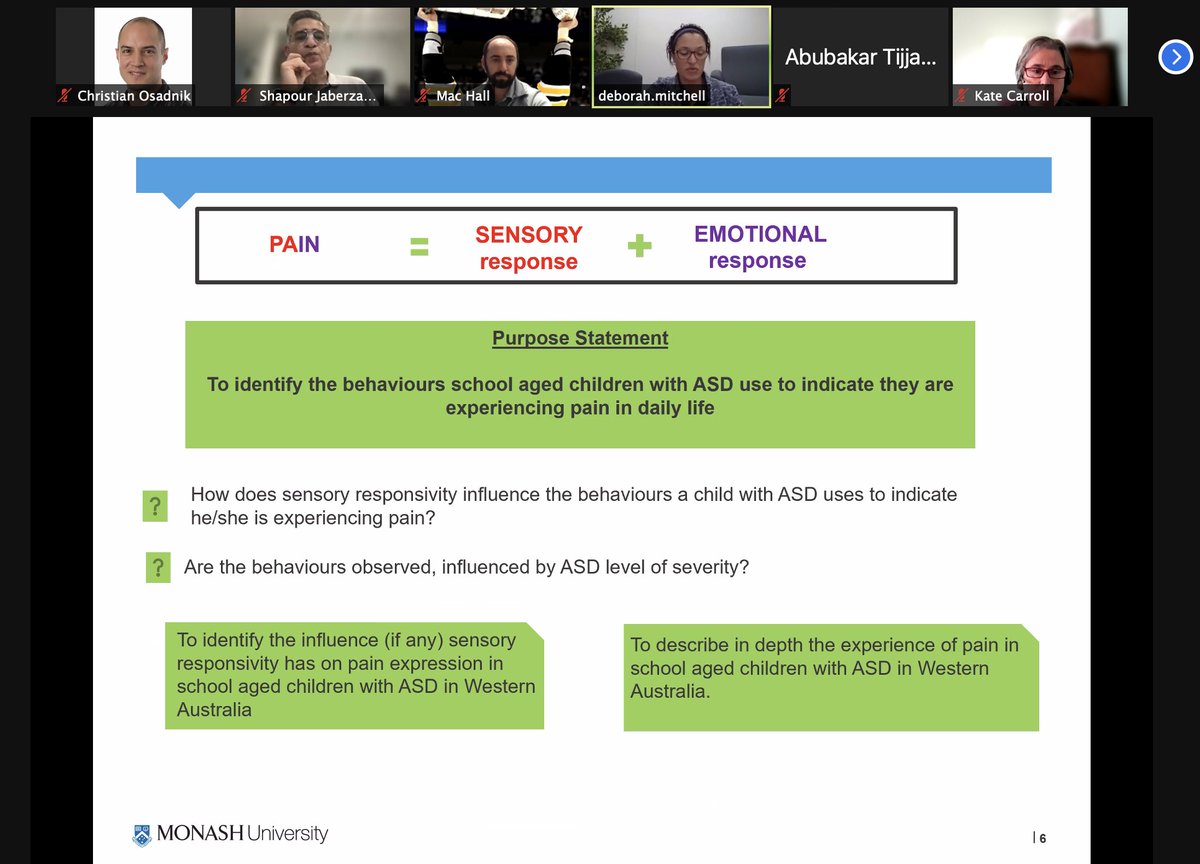 Monash_Physio's tweet photo. Last but definitely not least today is #DeborahMitchell presenting crucial #qualitative research examining experiences of pain in children with #autism spectrum disorder. So many nuanced factors simultaneously at play: trust, busy minds, distractions - very valuable insights ๐ https://t.co/s3VZCI6EKu