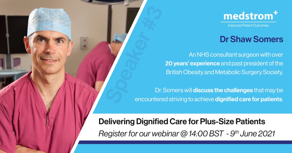 MedstromUK's tweet photo. Only one week left to register for our free, educational #webinar "Delivering Dignified Care for #PlusSizePatients" ⏰👉https://t.co/QF5SYjekGk
We cannot wait to hear from expert speakers like Dr Shaw Somers - highly experienced Consultant and past president of @bariatricBOMSS. https://t.co/TLvrxAufbd