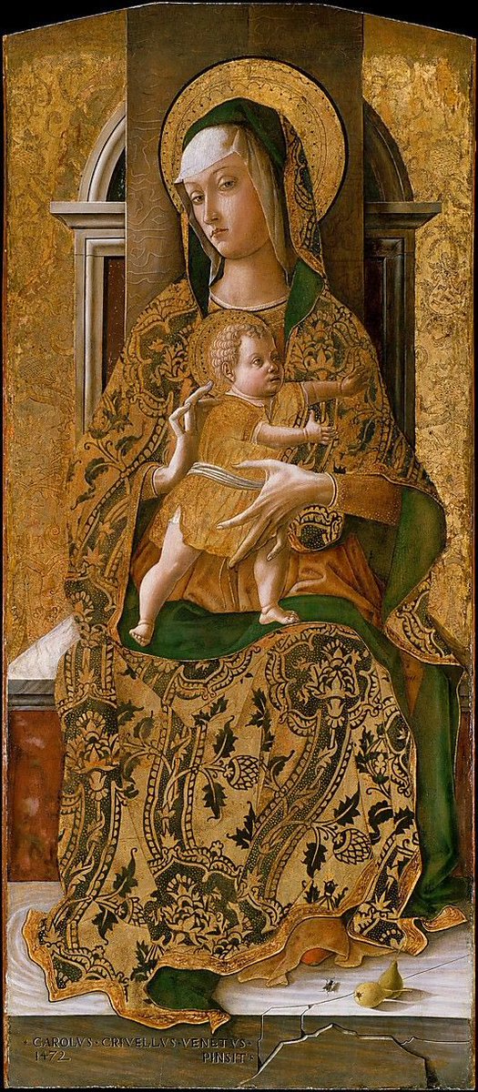 AliciaMimundo's tweet image. Carlo Crivelli pintor italiano del #Quatroccento nacido en #Venecia entre el 1430-1435.
Sus obras destacan por el nervio y brío que imprime a las figuras y por la brillantez de los colores. Aunque ya empezaba a usarse el óleo, Crivelli pintó siempre al temple.
#Arte