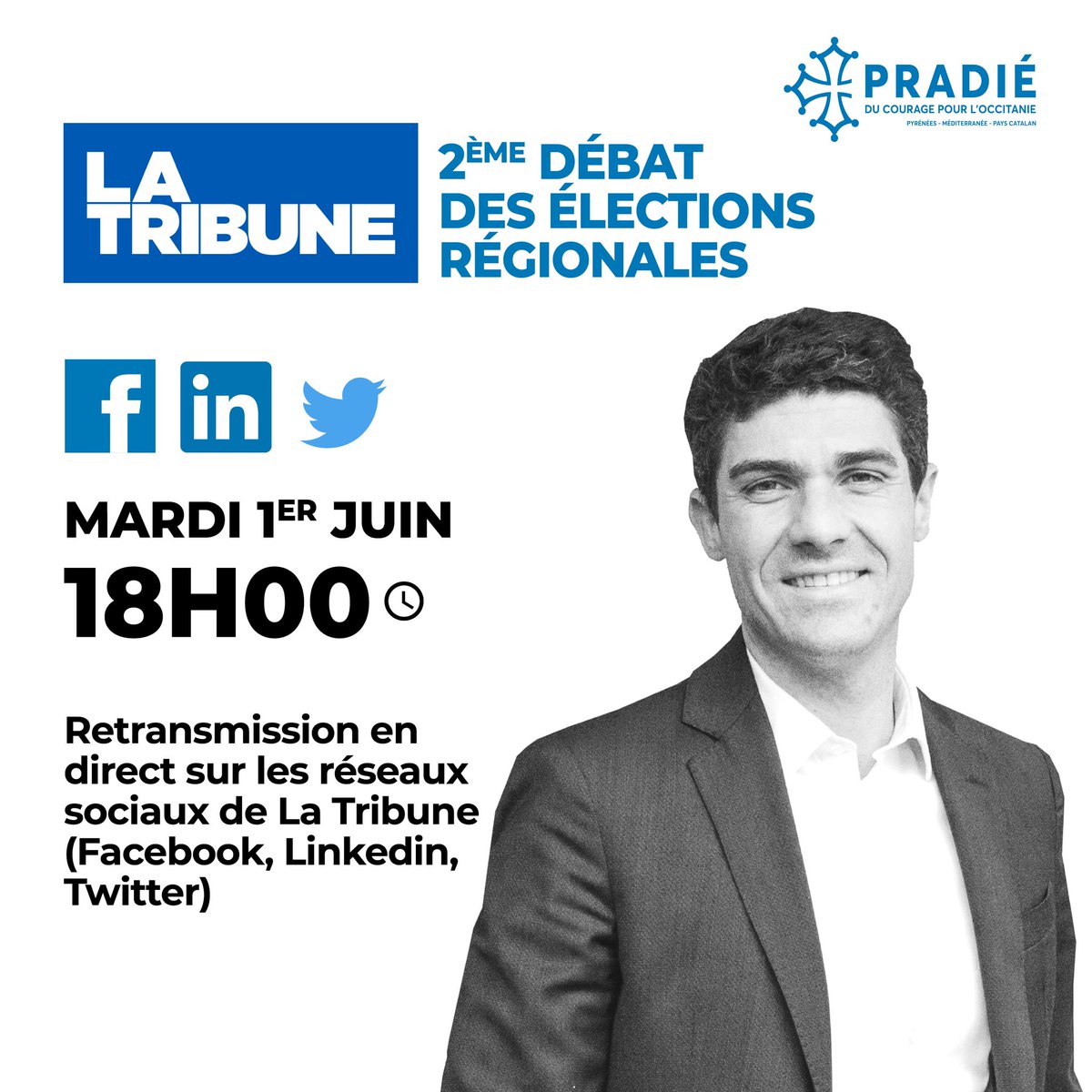 ComitePremiere's tweet photo. Retrouvez notre candidat @AurelienPradie Pradié ce soir 18h pour le deuxième débat des élections régionales.
📱💻 Ce rdv sera retransmis sur les comptes Facebook et Twitter de @LaTribune
👊Soutenons notre candidat
Aurélien Pradié, du courage pour l'Occitanie.
#regionales2021 https://t.co/Exo6Y12LlT