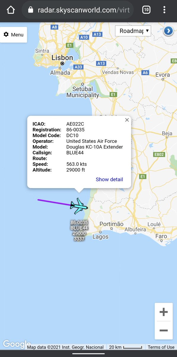 scan_sky's tweet photo. #MC35 Is #BLUE44 (86-0035) - Currently Off The South Of Portugal 🇵🇹 https://t.co/XdreKXXqPJ