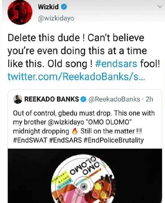 youfoundemmy's tweet photo. So I heard Wizkid "Made in Lagos Tour" is fixed Remember clearly 15th October 2020 Wizkid slams Reekado for posting about a collabo during #Endsarprotest So what is the difference now ,so the Killings in the east is not important ?#June12Protest #Wizkid https://t.co/J1jnN0h8K0