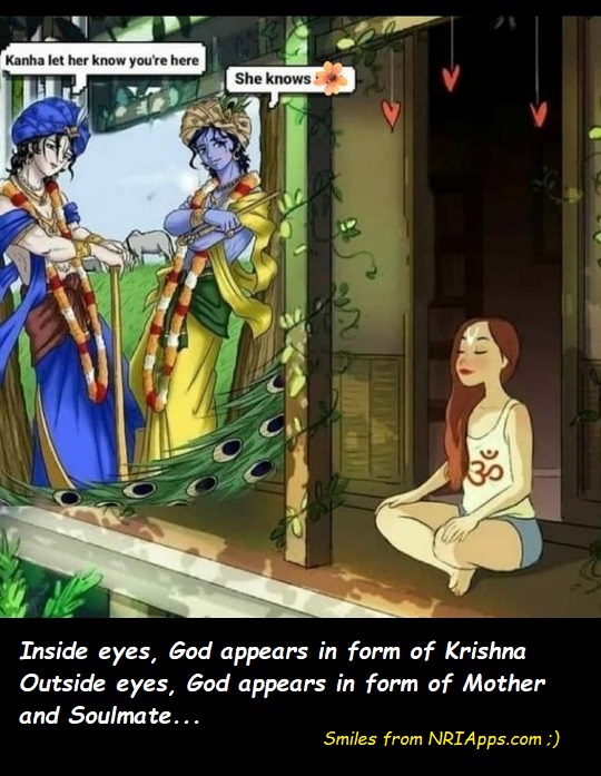coolindianapps's tweet photo. Inside eyes, God appears in the form of Krishna..🙏😊
Outside eyes, God appears in form of Mother and Soulmate..🙏👩‍❤️‍👨👩‍👧‍👦
Smiles from #NRIForShaadi - Find Perfect Match #Nriapps #nrifriends #app https://t.co/y7RzIdrW01