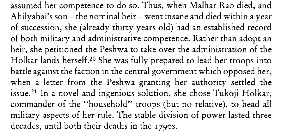 Unfortunately, died within 8 months. Then, rather than adopt an heir, Ahilyabai petitioned the Peshwa to rule the Holkar lands herself.Ahilyabai already had an established record of military & civil competence. She was now the defacto Holkar ruling queen of Maheshwar