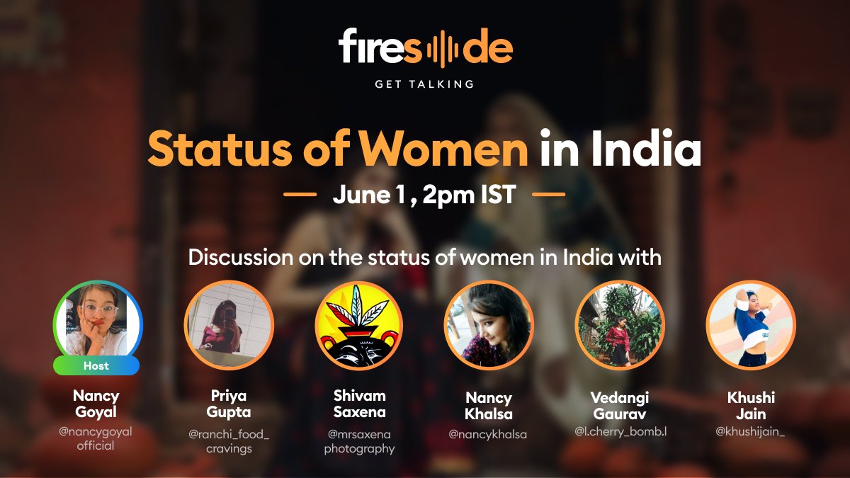 skreemio's tweet photo. Join @joinfireside for a discussion on the status of women in India on June 1, 2pm IST
#TheresARoomForEveryone #GetTalking

Join- https://t.co/oGytufu4sX https://t.co/9xED1dtJYX