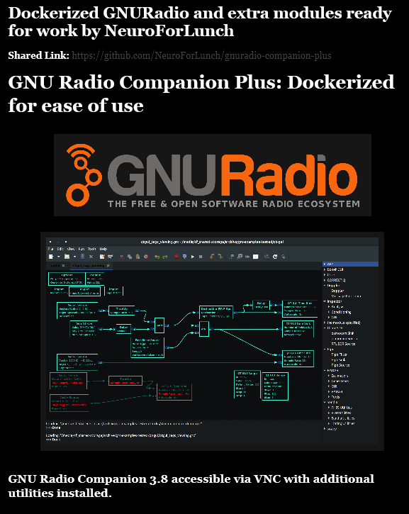 giammaiot2's tweet image. GiamMa-based researchers SDR R&amp;amp;D IoT: Dockerized GNURadio and extra modules ready for work by NeuroForLunch  giammaiot.blogspot.com/2021/05/docker… SoftwareDefinedRadios #GnuRadio #Dockerized #VirtualBox #Vbox #Extensions #Oracle #VNC #MacOS