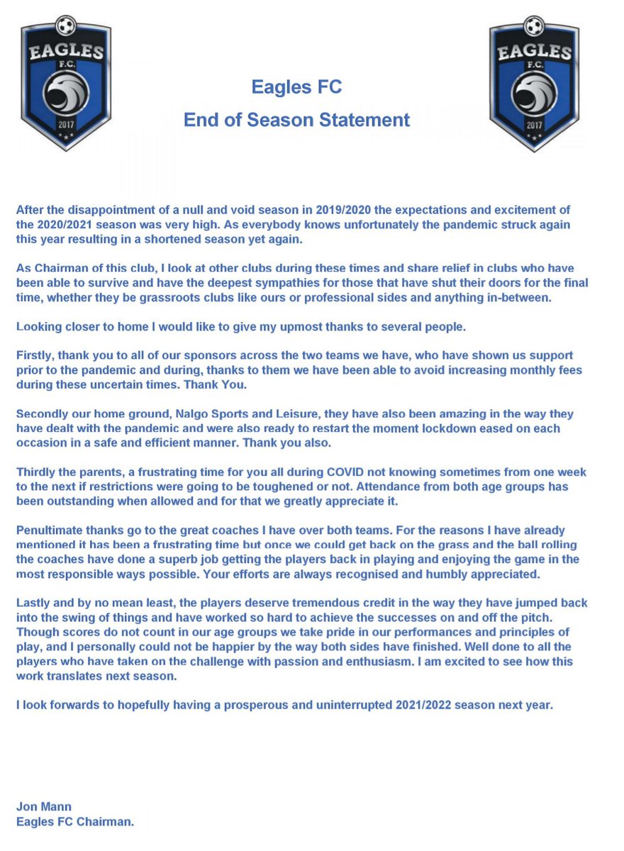 CovinghamE's tweet photo. CEFC end of season statement: https://t.co/pgSEmR7gI4