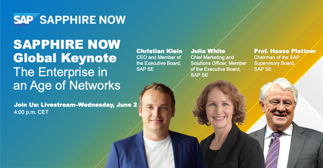 Doshi2009's tweet photo. I'll be watching the SAPPHIRE NOW Global Keynote on Wednesday! Looking forward to hearing from Members of the SAP Executive Board and thought leaders from various industries. https://t.co/BmTWmtx1Lq https://t.co/xa5Ox1YLTS