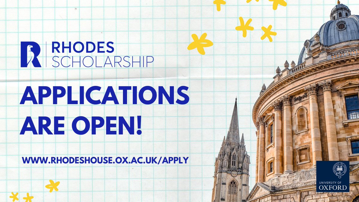 rhodes_trust's tweet image. Applications for the #RhodesScholarship are now open! The Scholarship enables talented young people, from anywhere in the world, to study a postgraduate degree at the @UniofOxford. Apply on our website &amp;amp; share the opportunity with your friends! ⭐🗺️💡

rhodeshouse.ox.ac.uk/apply