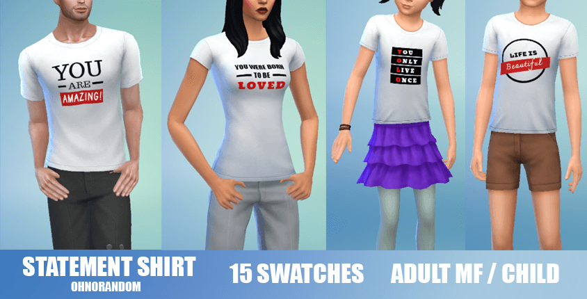 ohnorandom's tweet image. Statement Shirt for adults (M/F) and children (M/F). 15 swatches to choose from. ohnorandom.com/post/cc-statem… #sims4 #Sims4Cc