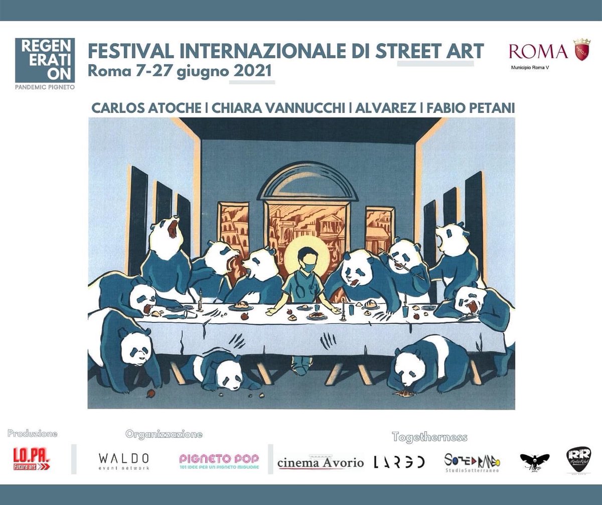 Regeneration - Pandemic Pigneto  / Festival internazionale di street art 7-27 giugno.
Ringraziamo tutti gli amici che hanno reso possibile questo evento e il V municipio per il gentile patrocinio.
 <a href="/gualtierieurope/">Roberto Gualtieri</a> <a href="/tobiazevi/">Tobia Zevi</a> <a href="/StefanoFassina/">Stefano Fassina</a> <a href="/giocaudo/">Giovanni Caudo</a> <a href="/unvotoperimma/">Imma Battaglia</a> #festival
