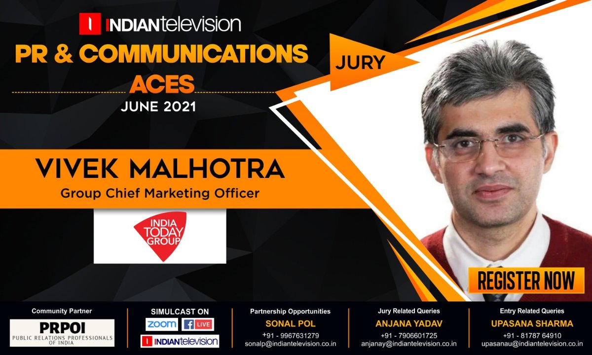 Welcoming @IndiaToday  Group's @VivekMalhotra__  at PR & Communications Aces 2021 Jury!!

Participate Now:  https://t.co/QbMMwSu1LH

#pr #communications #aces #awards #participate #entries #prandcommunicationsaces2021 https://t.co/50QG8LULyN