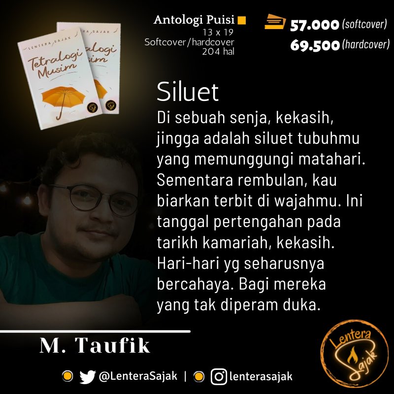 LenteraSajak's tweet photo. Mari segera miliki karya terbaik dari penulis komunitas sajak LenSa: 

🖋 @mtfky 

Cara pemesanannya langsung DM admin atau order lewat shoppe dan tokopedia kalian bisa klik link di bawah ini ya !! ☺️☺️☺️

👇👇👇👇👇👇

https://t.co/Sa2c9udYzn… 

https://t.co/dqCujkzqKo https://t.co/WVMSo1jAT5