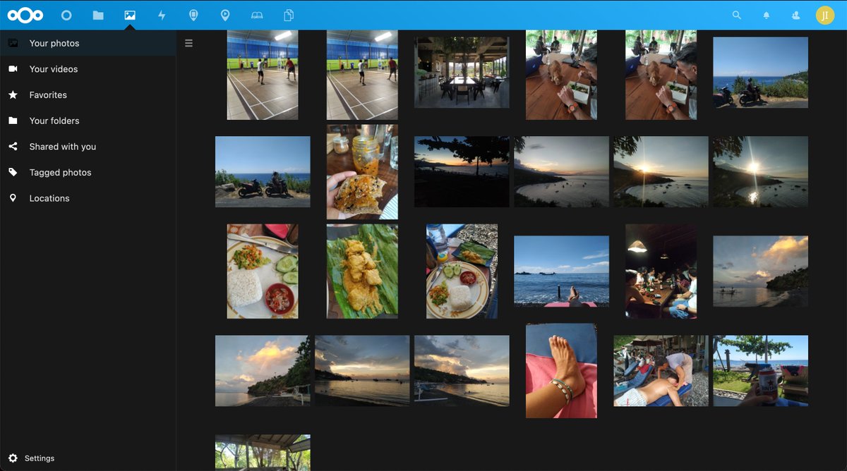 JamesIvings's tweet photo. Yesterday I set up Nextcloud as a replacement for @googlephotos as another step to de-googling my life. 

☁️ syncs photos from my phone to my cloud
📍 plots photos on a world map
👩‍❤️‍👨 shares albums with @dinkydani21 
📷 auto categorizes photos

Super impressed so far! https://t.co/2Lc8Vrb7gc