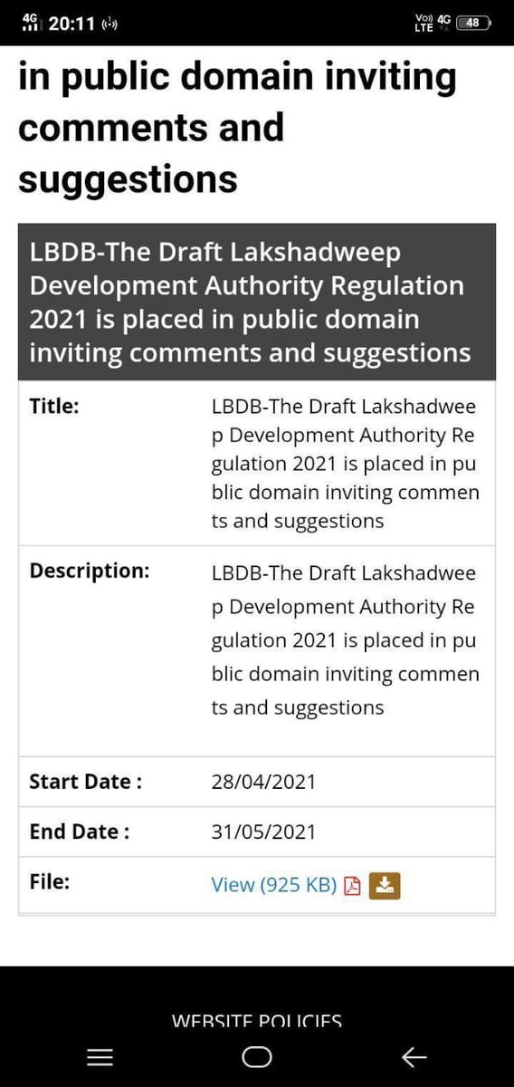 According to Mr.Praful koda Patel , the four drafts have been in the public domain for 2 months !!  Can someone with good math please explain, 28/04/21 to 31/05/21 becomes 2 months ?? This is LDAR draft in public domain.
#savelakshwadeep #Lakshadweep #LDAR21