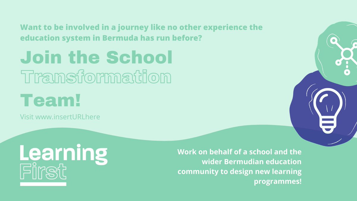 learning1stbda's tweet image. IMPORTANT ANNOUNCEMENT!
Seeking creative, collaborative &amp;amp; curious people to join School Transformation Teams &amp;amp; develop new learning programmes with our public schools! Is this you? Find out more &amp;amp; express interest here buff.ly/3wOFLJE #learningfirstbda @Diallo_Rabain