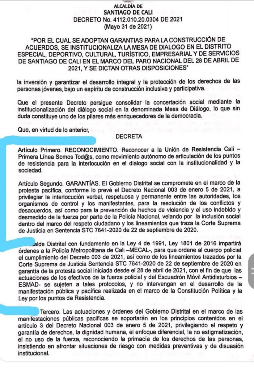 angie_sguerra's tweet photo. @IvanDuque @ChriGarces AYER EXPIDE @JorgeIvanOspina un decreto   Violando el articulo 2 del decreto 575 del 2021 de @MinInterior #LasCosasPorSuNombre #NOESPROTESTA #SONVANDALOS @supercatrina66 @SeguridadNalCo https://t.co/IqPg4GPMzI
