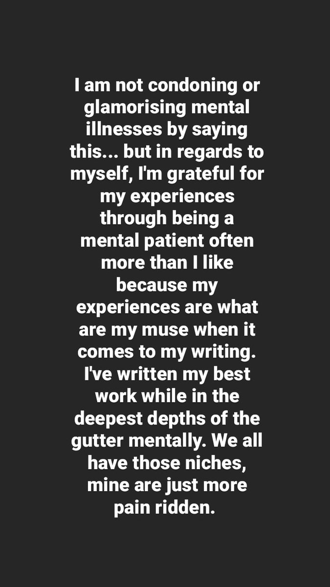 DawnMercy1's tweet photo. This is just for me and how I've turned my pain into art... Huge disclaimer, this is not meant to glamorise any mental health issues or illnesses. It's sourly my opinion through my experience. #mentalhealth #MentalHealthMatters #MentalHealthPH #sadwriter https://t.co/GH1Yk9FFb9