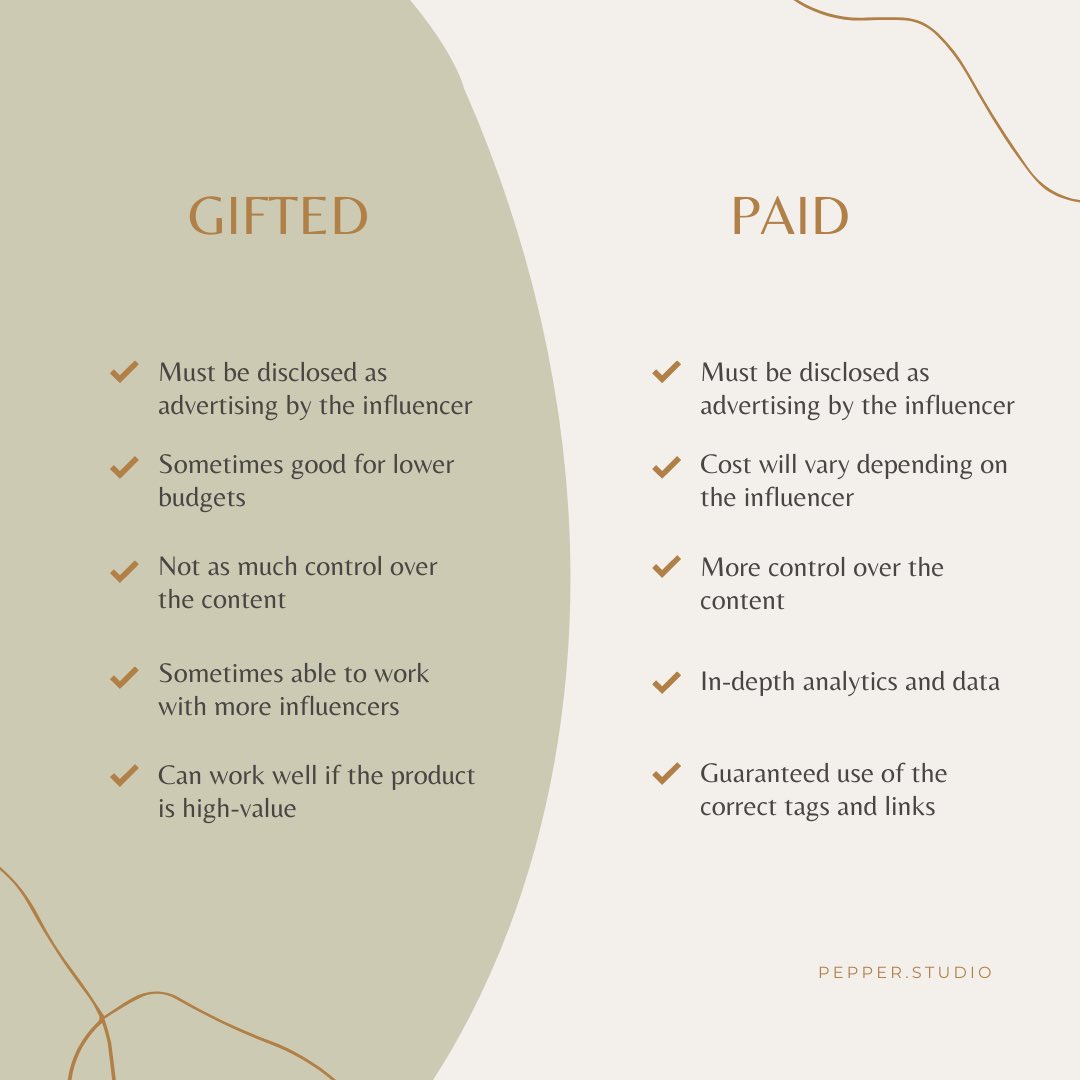 pepperstudiohq's tweet photo. Gifted VS Paid campaigns 🌟

There are benefits to using both types of campaigns, if you'd like to discuss which strategy works best for your business please email us at hello@pepper.studio

#PepperStudio #InfluencerMarketing #giftedvspaid https://t.co/a2ghtZ8kRp