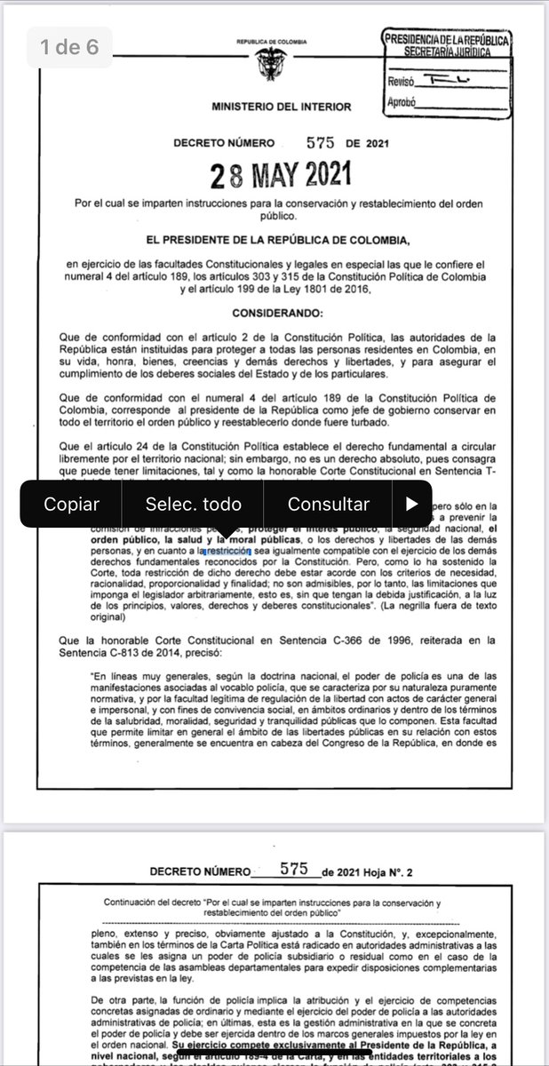 angie_sguerra's tweet photo. @IvanDuque @ChriGarces AYER EXPIDE @JorgeIvanOspina un decreto   Violando el articulo 2 del decreto 575 del 2021 de @MinInterior #LasCosasPorSuNombre #NOESPROTESTA #SONVANDALOS @supercatrina66 @SeguridadNalCo https://t.co/IqPg4GPMzI