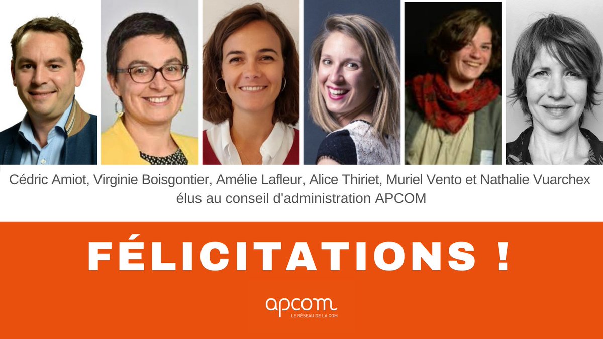 AG APCOM Bienvenue aux nouveaux élus au CA : Cédric Amiot, Virginie Boisgontier, Amélie Lafleur, Alice Thiriet, Muriel Vento et Nathalie Vuarchex.