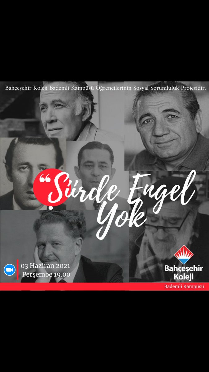 Bahçeşehir Koleji Bademli Kampüsü  7. sınıf öğrencilerimizin gönüllü olarak hazırladığı sosyal sorumluluk projesi olan “ Şiirde Engel Yok “ isimli şiir dinletimize davetlisiniz.