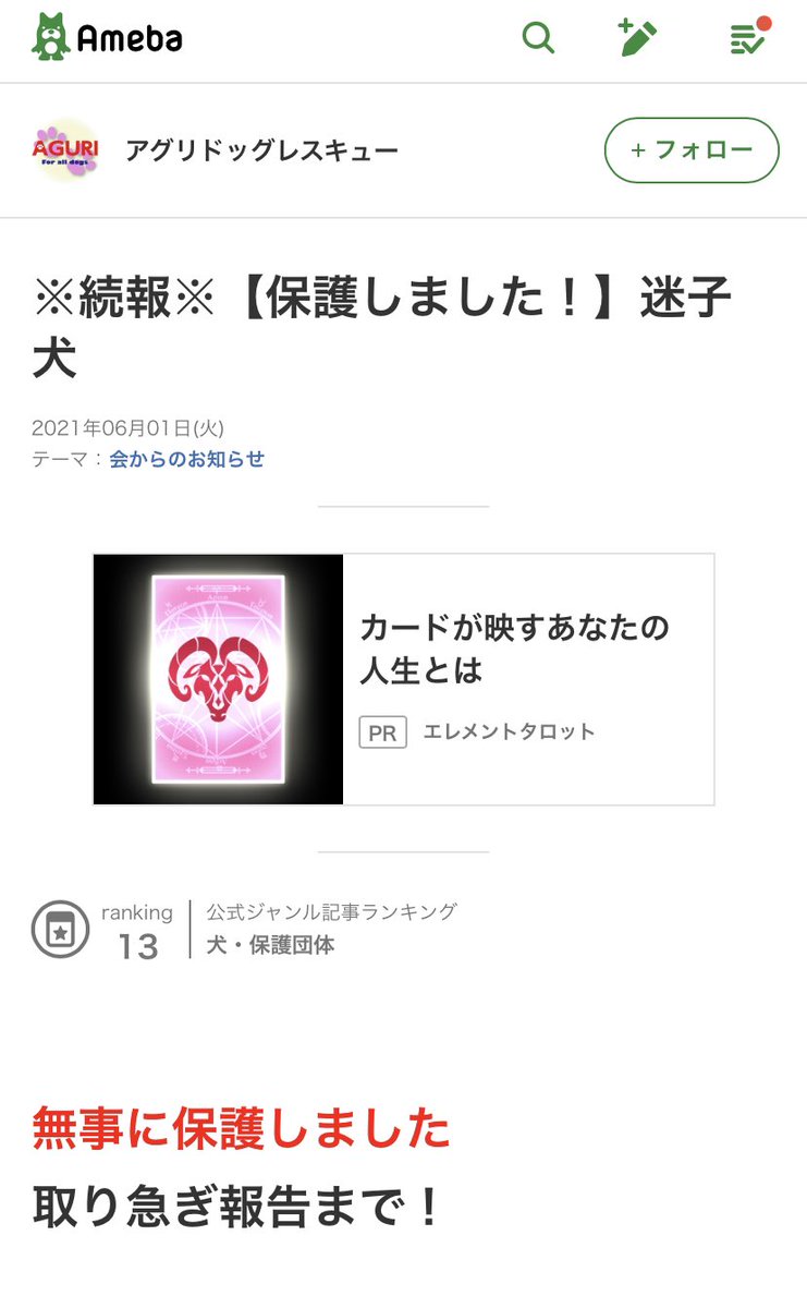 ゆうこ 迷子になっていた茶豆ちゃん 本日無事保護されました ご心配 ご協力くださった皆さん本当にありがとうございました 前記事は個人情報が掲載されているため削除させて頂きました 拡散等ご協力頂いた方も記事の削除をお願いします 迷子