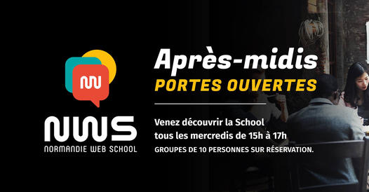APRÈS-MIDI PORTES OUVERTES LE 02 JUIN 2021 À 15H
Chers parents et futur(es) étudiant(es), la #NormandieWebSchool vous invite à venir découvrir l'école tous les mercredis de 15h à 17h par petits groupes de 10 personnes.
À très vite ! normandiewebschool.fr/agenda