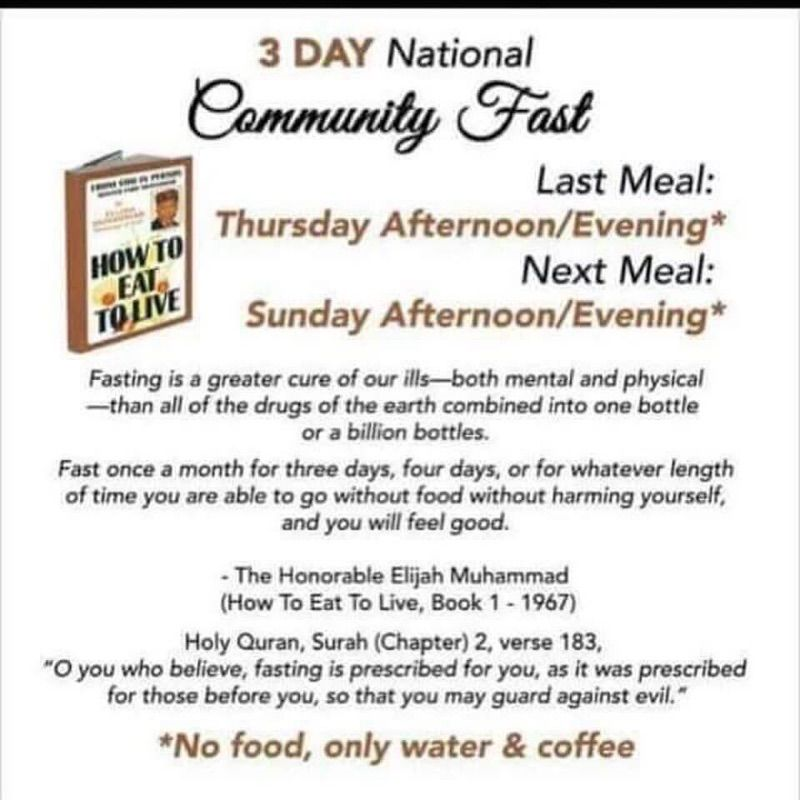 Renata564's tweet image. Join us for our National Community Fast this weekend.
Read How To Eat To Live &amp;amp; Self-Improvement: The Basis for Community Development Study Guide 13

#CommunityFast #FastingIsPrescribedForYou #HTETL
#ElijahMuhammad #Farrakhan #Deut3019 #ChooseLife #SelfImprovement
