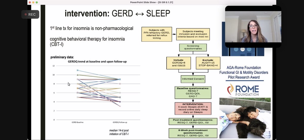 Cool observational study looking at #CBT-I for #GERD by @joanwchen presented by @cathygo_sleep with support from @RomeFoundation! Can’t wait for these results and further opportunities for @RomeGastroPsych! #GIGrandRounds