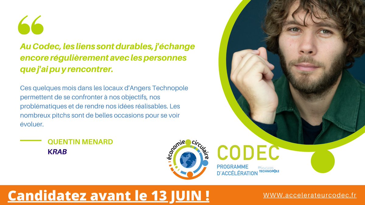[Témoignage] Le #Codec c'est l'autre accélérateur d' <a href="/ATechnopole/">Angers Technopole</a> pour propulser vos innovations circulaires à impact positif ! Découvrez les témoignages de la 1ère promo et n'hésitez plus à postuler à la 2ème édition accelerateurcodec.fr