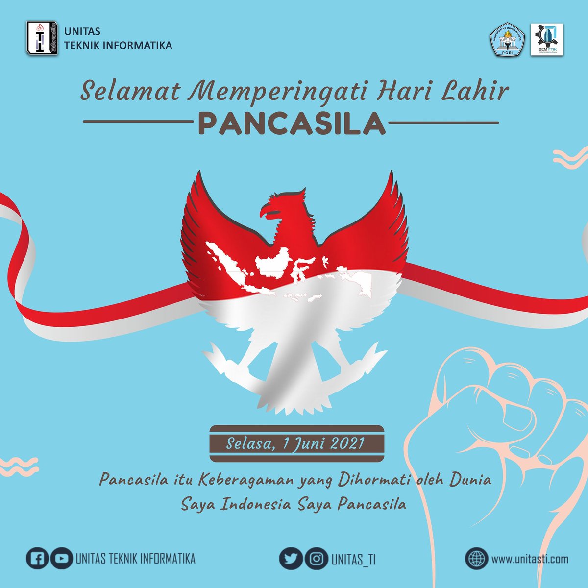 Saya Indonesia! Saya Pancasila!
"Lewat Pancasila, kita yang terdiri atas beragam suku, budaya, bahasa, dan agama dapat bersatu dalam satu atap, Indonesia"
•Selamat Memperingati Hari lahirnya Pancasila•