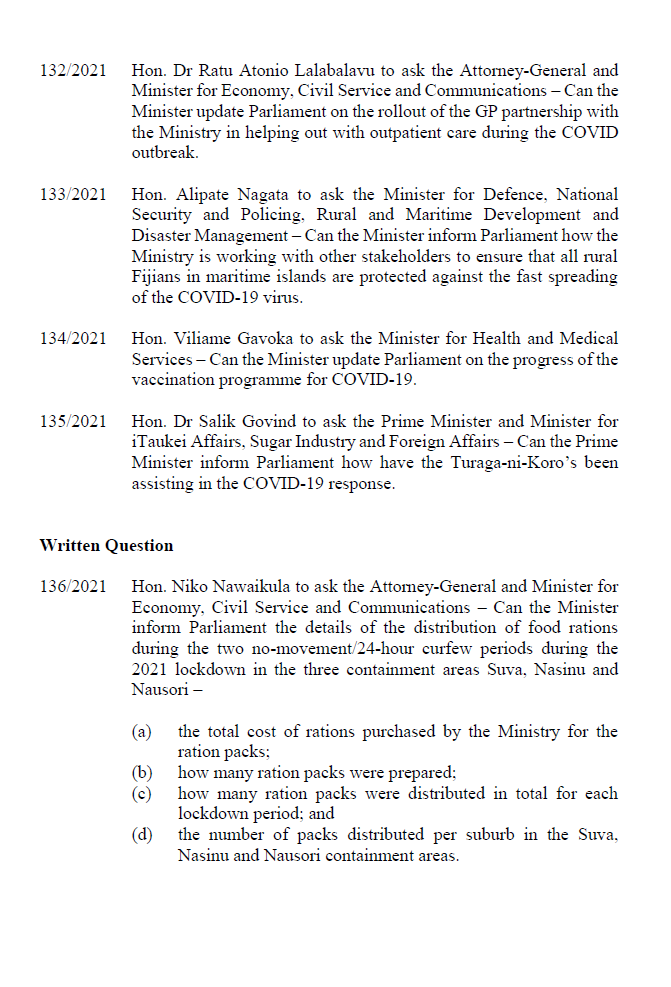 Order of Business <a href="/fijiparliament/">Fijian Parliament</a>, Wed 2-06-21 -
#TeamFiji #FijiNews #fijiparliament 
<a href="/fijitimes/">The Fiji Times</a> <a href="/FBC_News/">FBC News Fiji</a> <a href="/sun_fiji/">Fiji Sun</a> <a href="/FijiOneNews/">Fiji One News</a> <a href="/maitvfiji/">Mai TV Fiji</a> <a href="/fijivillage/">fijivillage</a> <a href="/IBIupdate/">Islands Business</a> @fijilive_news
