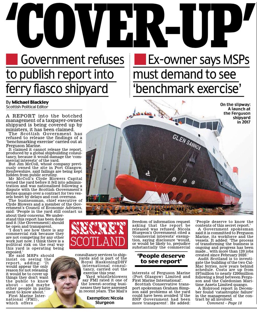 Mike_Blackley's tweet photo. The SNP Government has been accused of a cover up after it refused to release a report by a global shipping consultancy into the management of its Ferguson shipyard. https://t.co/x6epnYG8Jn