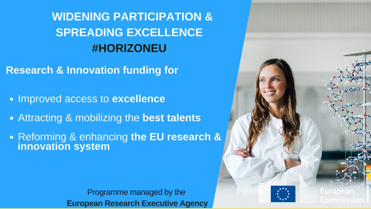REA_research's tweet photo. Widening participation and spreading excellent 🇪🇺 #research &amp; #innovation with #HorizonEU🧪 

At @REA_research we👇

🔹shape the #EuropeanResearchArea
🔹support ground-breaking research &amp; equal opportunities for #researchers👩‍🎓

 Read more➡️https://t.co/Isl2LcPnMc https://t.co/b1Y8Z2YV9D
