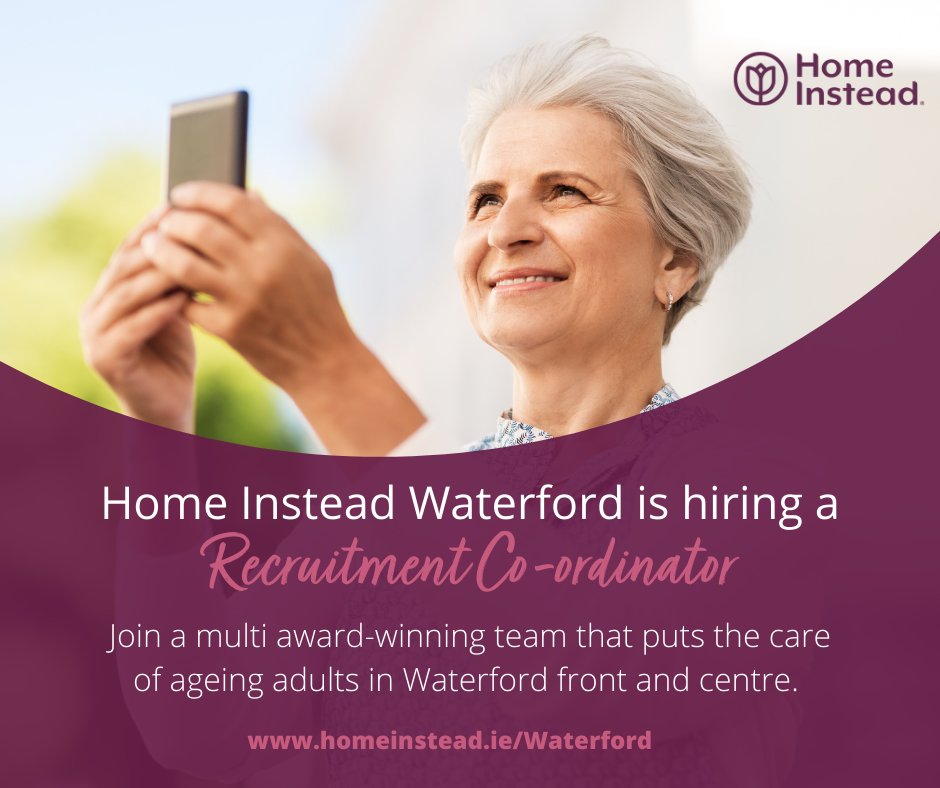 #JobFairy <a href="/HISCwaterford/">Home Instead Waterford</a> has an exciting opportunity for a Recruitment Co-ordinator to join our multi-award winning team.
If you are motivated and passionate about the delivery of quality home care to Waterford's ageing adults, 
visit bit.ly/HI_Recruitment…