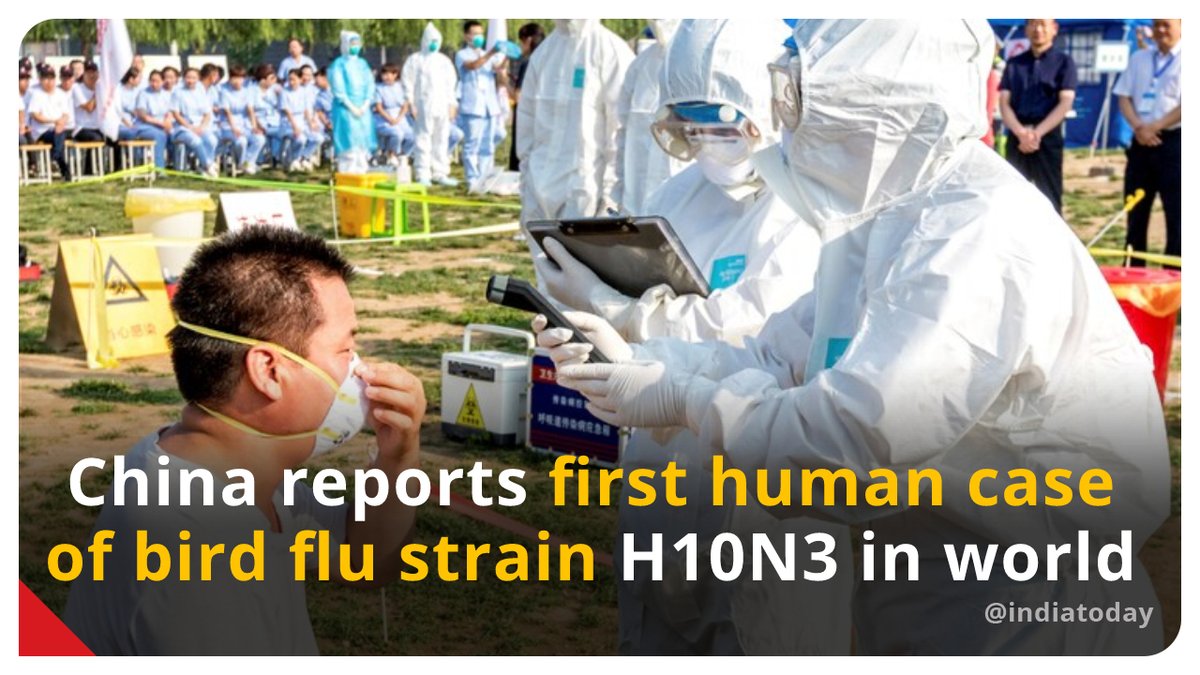 IndiaToday's tweet photo. A 41-year-old man from China's Zhenjiang city has become the first human to be infected with the H10N3 strain of bird flu in the world.
Read full story here: https://t.co/mSmXHnuDKD
#China #birdflu #World #ITCard https://t.co/2ksxfa8niA