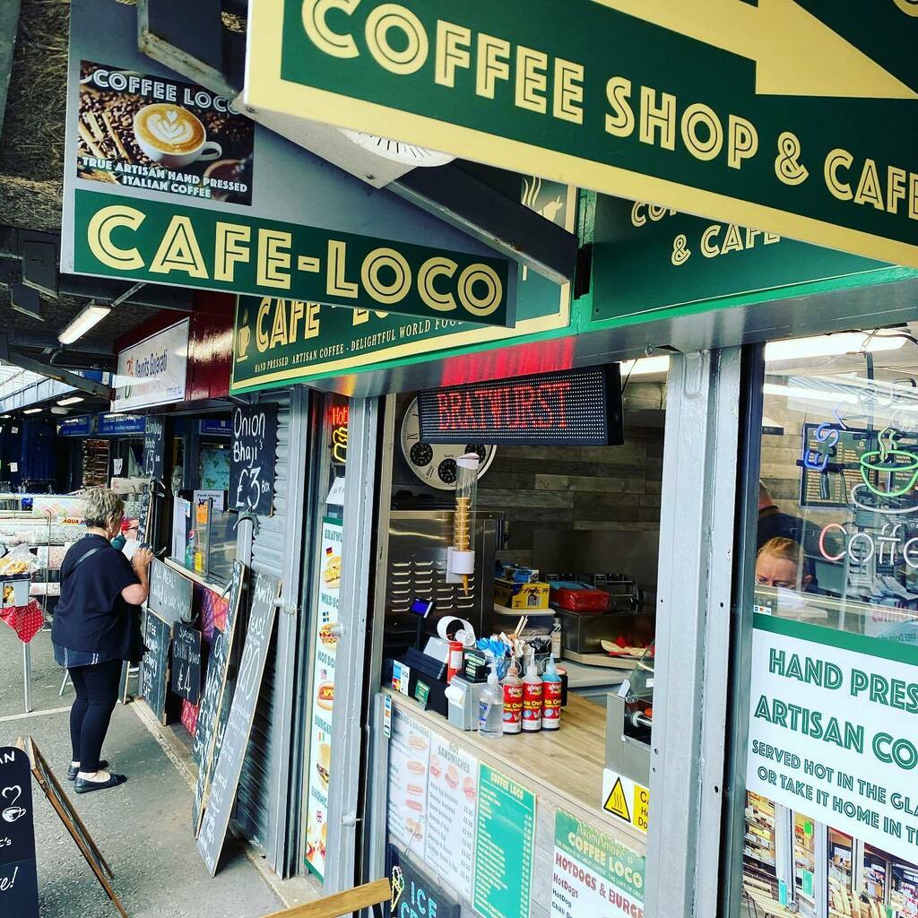 leesjourney's tweet photo. Cafe Loco in @burymarket, lots of signage and they offer a good cuppa. 
-
-
-
#coffee  #cafeloco #burymarket #thenorth  #greatermanchester #signage https://t.co/1HaBpbiGg6 https://t.co/zNMBhsb54q