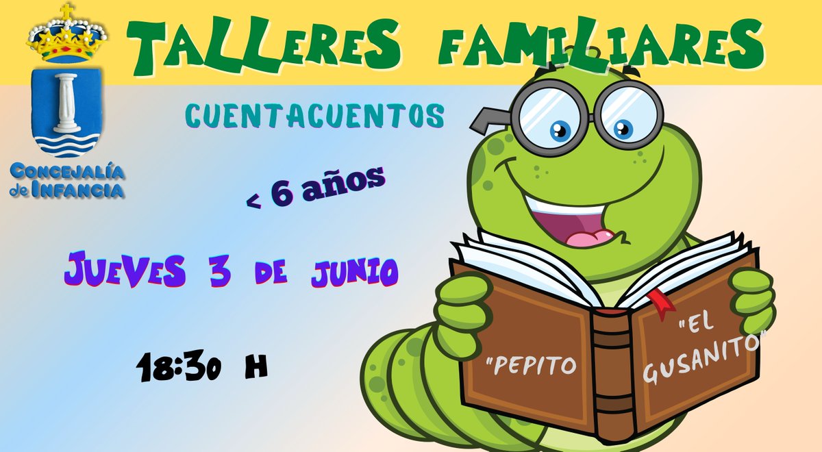 InfanciaHumanes's tweet photo. TALLER PARA FAMILIAS CON HIJ@S MENORES DE 6 AÑOS ✂️ 
Jueves 3 de junio, a las 18,30 horas. 
Cuentacuentos “El gusanito Pepito” y un taller relacionado con el cuento
Actividad gratuita 
Aforo reducido a 5 familias.     
Inscripciones online  : https://t.co/O4UCaztsYY https://t.co/aKqISMsA2S