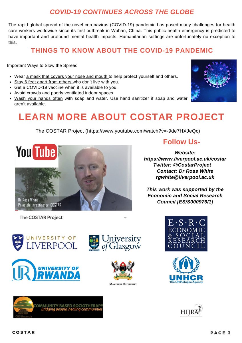 Check-out our latest newsletter to learn about recent developments with the COSTAR Project evaluating the effectiveness of Community-based Sociotherapy for supporting forcibly displaced people. #Refugees #mhpss #Rwanda #Uganda