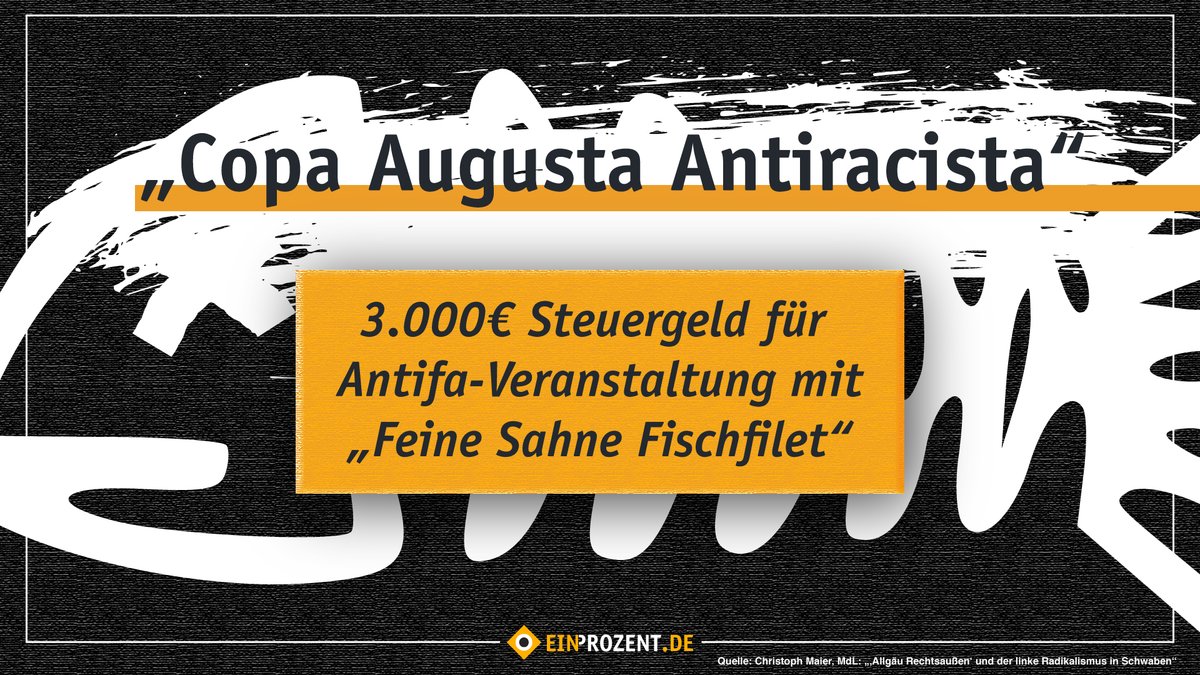 Dass die #Steuergelder im „Kampf gegen rechts“ offen linksextremen Gruppen zugutekommen, zeigt dieses Beispiel aus #Bayern: 3.000€ für eine Veranstaltung, bei der #FeineSahneFischfilet auftrat.

Mehr Fakten hier: einprozent.de/blog/recherche…

#Augsburg #AfD #Antifa #Linksextremismus