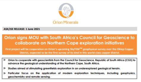 OrionMinerals's tweet photo. ORION SIGNS MOU WITH COUNCIL FOR GEOSCIENCE, SOUTH AFRICA
https://t.co/K0ei1UnTwg
#OrionMinerals #CouncilforGeoscience #Mining #Exploration https://t.co/FcezQ4gWGE