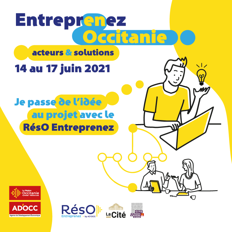 ADOCC_'s tweet photo. 📣SAVE THE DATE - Entreprenez en Occitanie : acteurs &amp; solutions
#RésOEntreprenez lance 8 conférences sur la création et la reprise d’#entreprise pour passer de l’idée au projet ! 💡
📅 14 au 17 juin
💻 100% digital en direct de @LaCite_eu et @Cite_eco
⤵️
https://t.co/1klj8Y8Ws4 https://t.co/DrrjUr3vqV